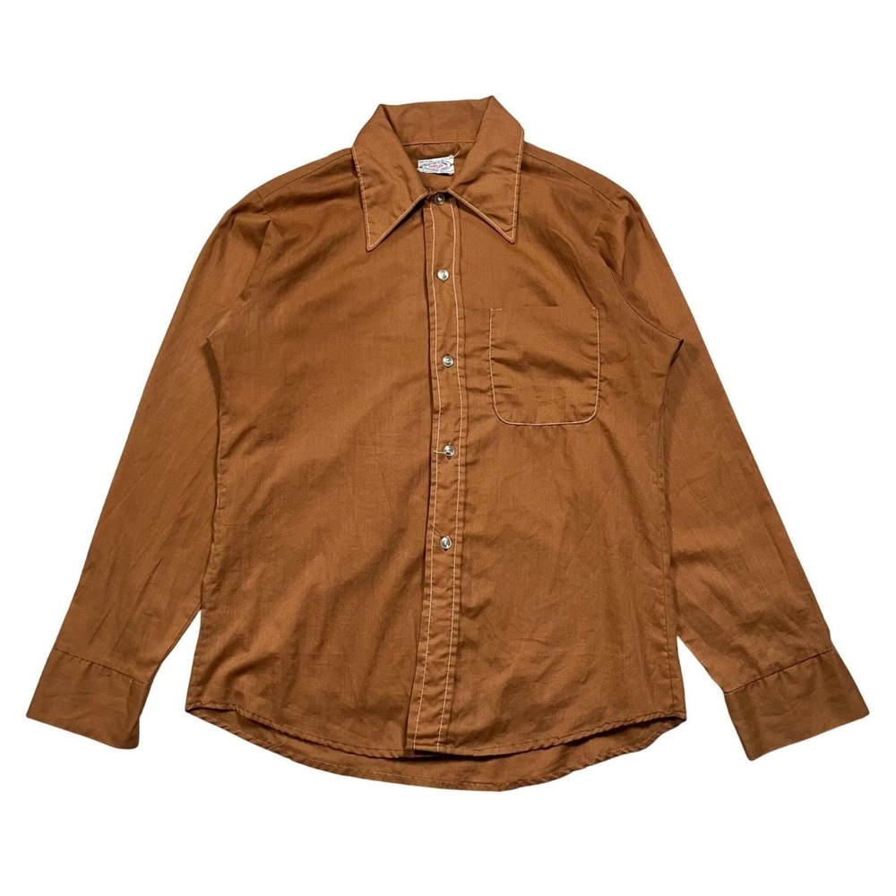 Vintage 60s Work Shirt Brown Long Sleeve Button Up DONLIN Mens Size Medium